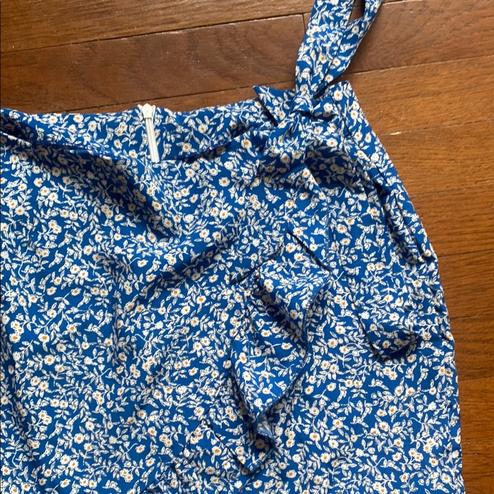 Blue Ruffled Mini Wrap Skirt - Picture 4 of 7
